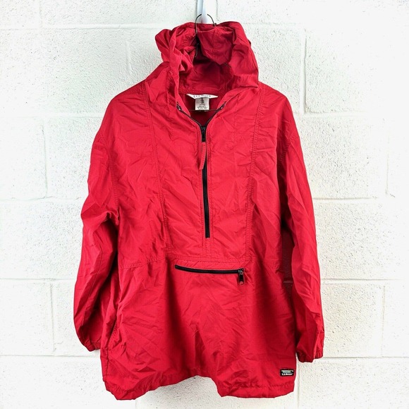 Vintage LL Bean Windbreaker Hooded Jacket Pullover Red Freeport Maine Kids Sz XL - Picture 1 of 13